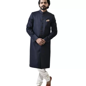 Navy Blue Achkan and White Churidar Pajama – Combo Set
